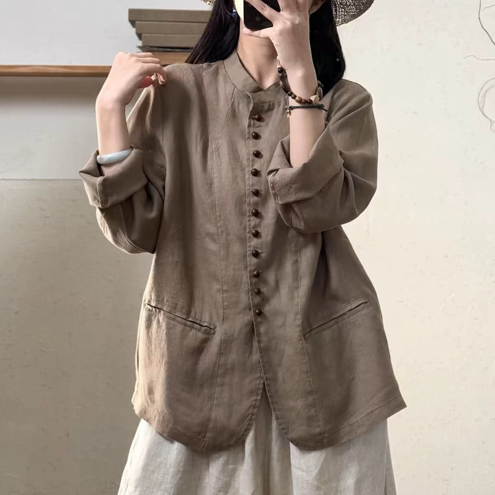 Femme Button-Up Linen Blazer Stilla