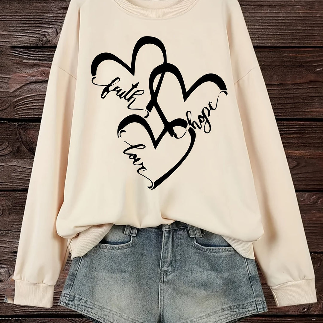 Kvindernes sweatshirt med romantisk hjertemotiv og inspirerende print Stilla