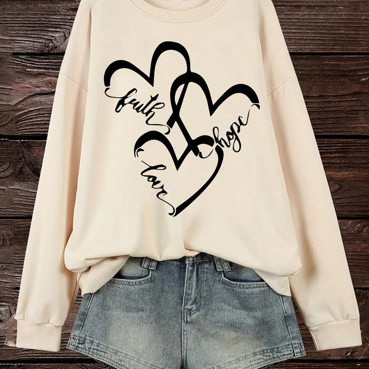 Kvindernes sweatshirt med romantisk hjertemotiv og inspirerende print Stilla