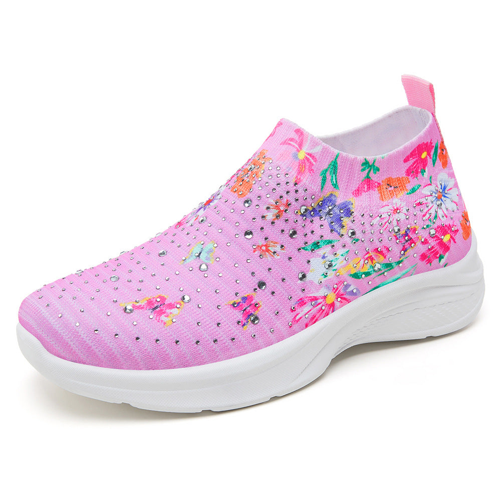 Dame Glamourøse Slip-On Sneakers med flower broderi og mode Strass-applikationer Stilla