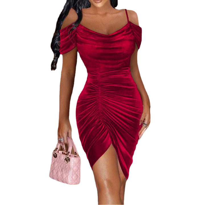 Dame Off-Shoulder Rynkning Bodycon Kjole Stilla