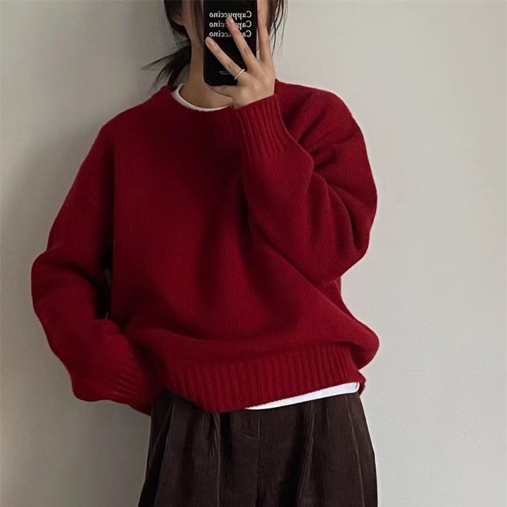 Kvinders hyggelige oversized sweater med rund halsudskæring og velkendt striktekstur Stilla