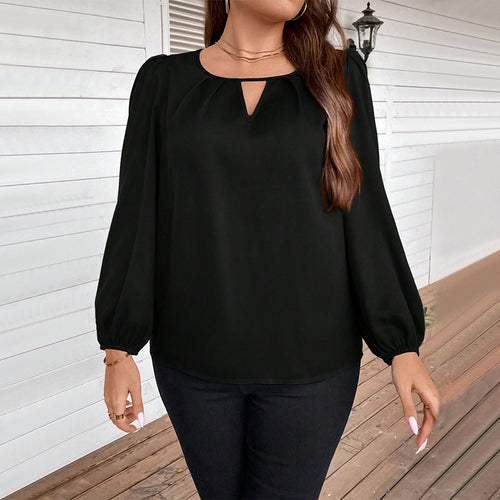 Dame elegant bluse med ballonærmer og nøgleudskæring Stilla