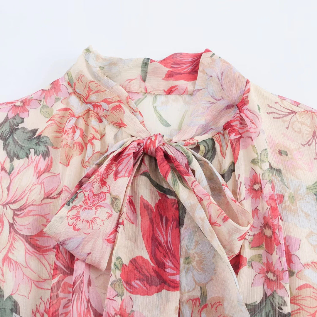 Femme Elegantes Floral Print Maxikjole med Bælte Stilla