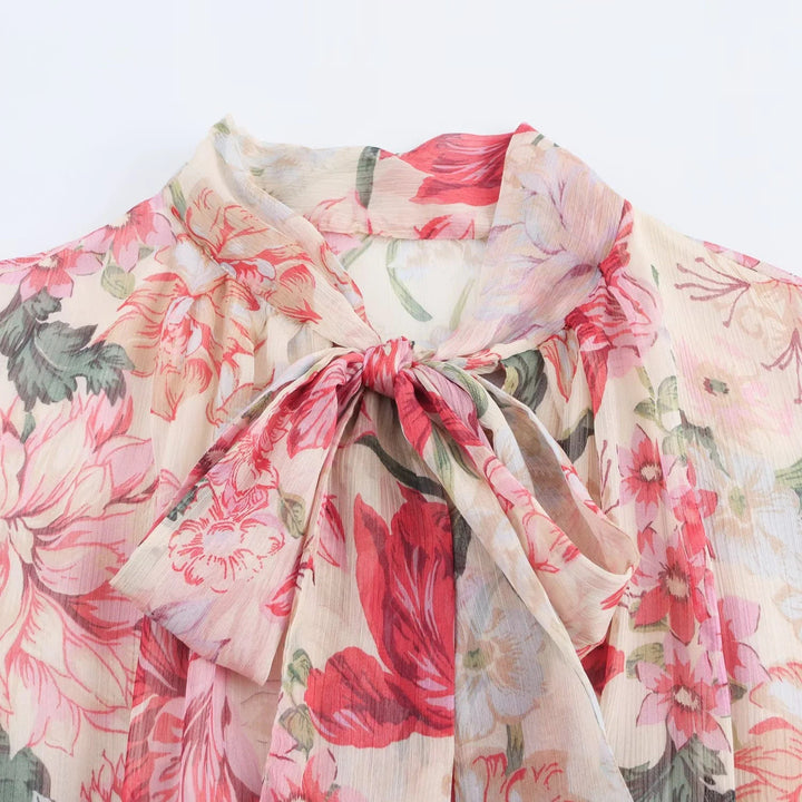 Femme Elegantes Floral Print Maxikjole med Bælte Stilla