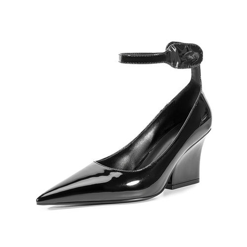 Femme Spids tilspidsede Ankelsnor Blokhæle Pumps Stilla