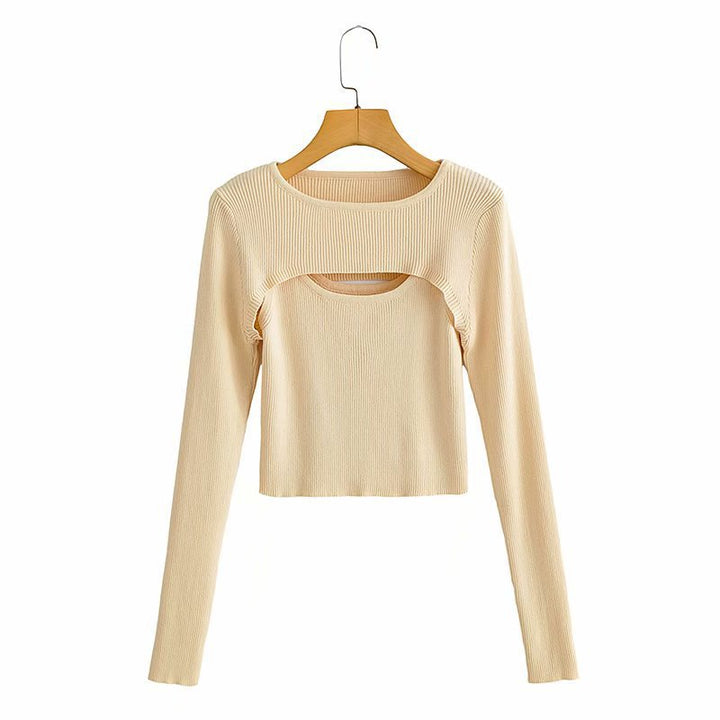Kvinders langærmet crop top med sofistikeret udskæringsdesign Stilla