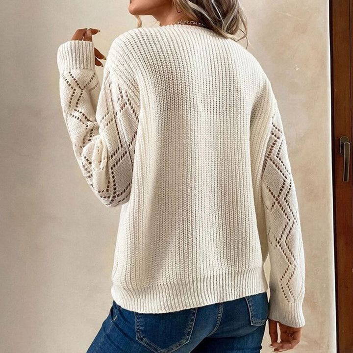 Dame strikket sweater med V-hals og klaplommer Stilla