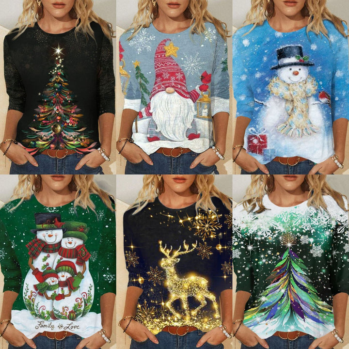 Stilla | Kunstnerisk Casual Mønstret Rund Hals Top