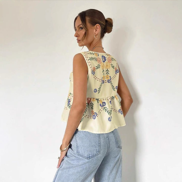 Dame bluse top med blomster mønster Stilla