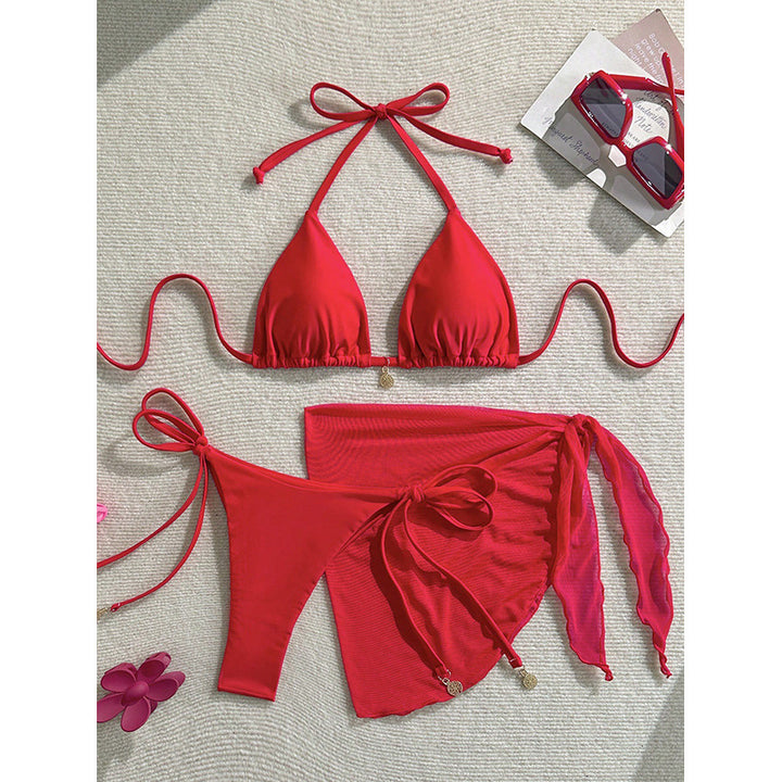 Dame Triangel-Bikini-sæt med fashionable indpakningsskørt Skovae