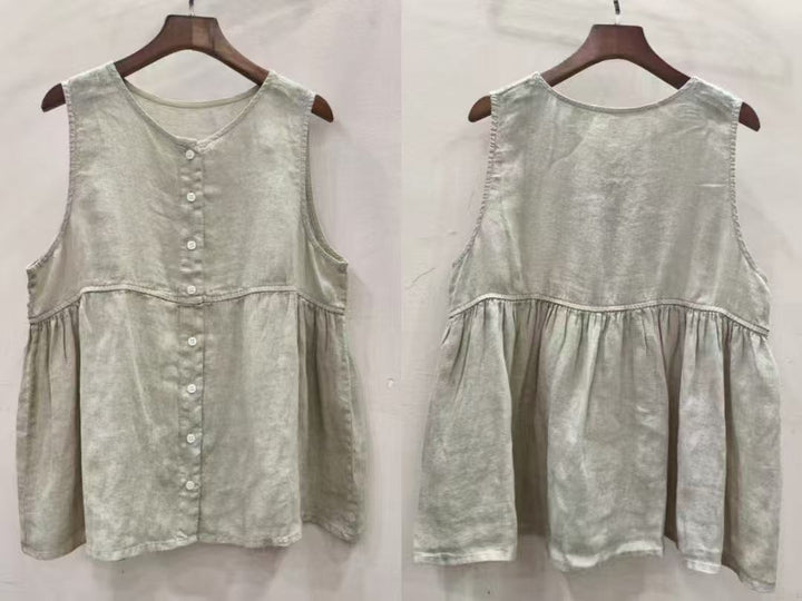 Femme Knap-Ned A-Linje Bluse med plisserede detaljer Stilla