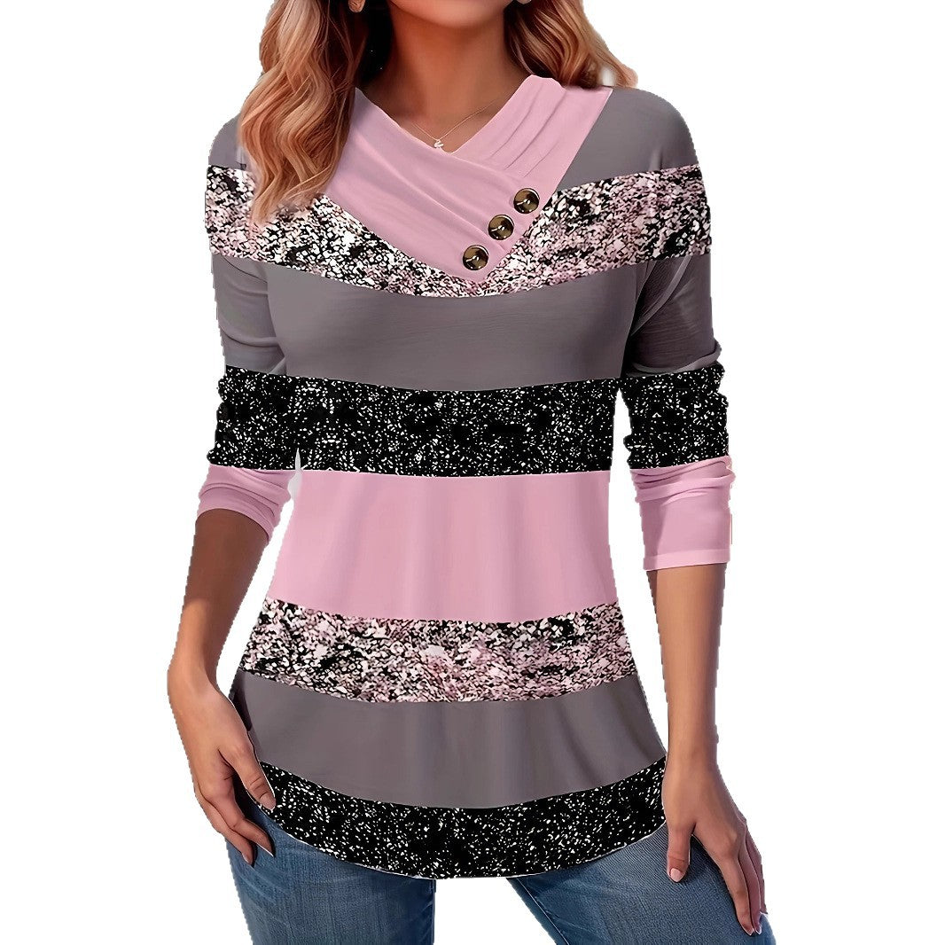 Dame sweater med asymmetrisk krave og knapdetaljer Stilla