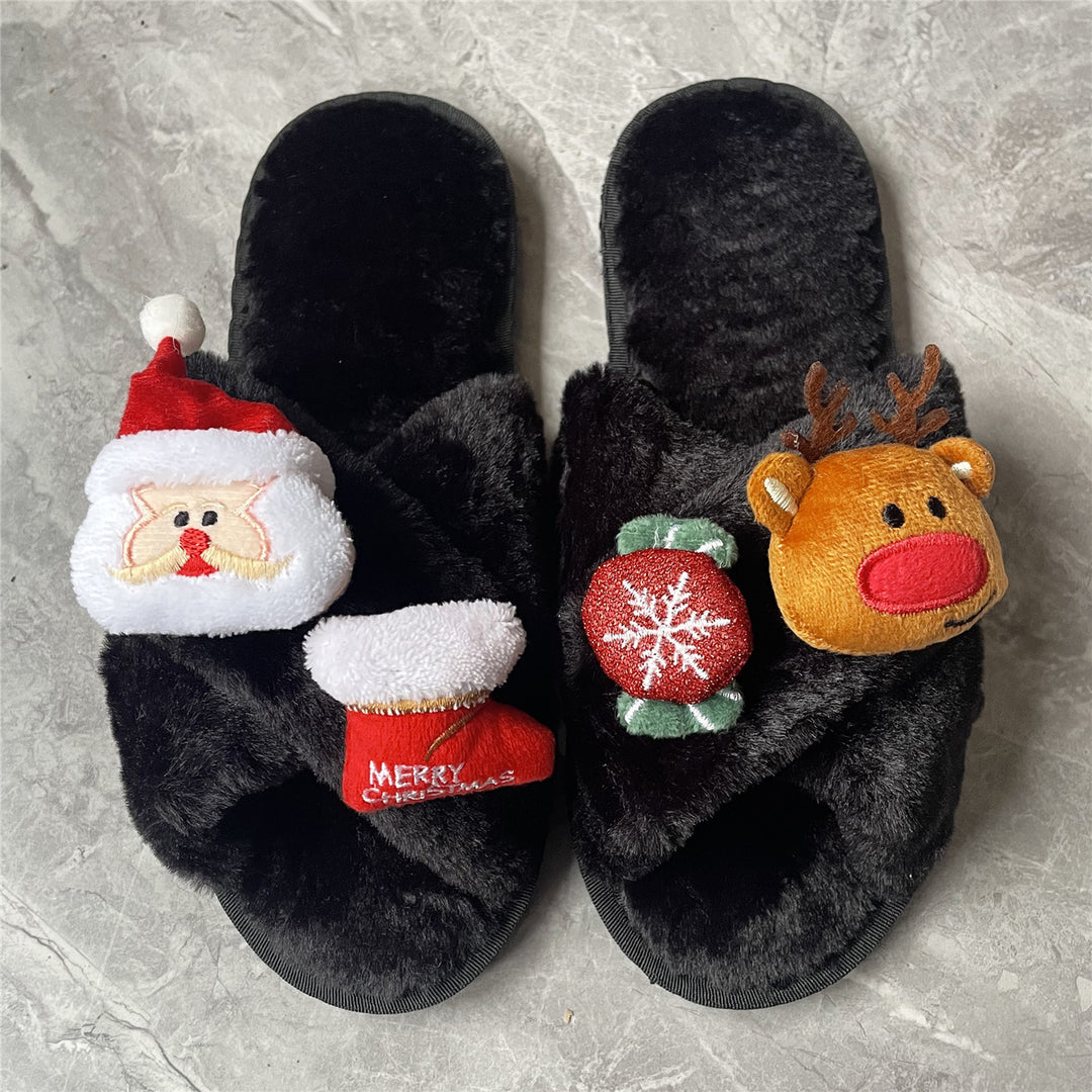 Dame fluffy pantofler med festligt julemotiv Stilla