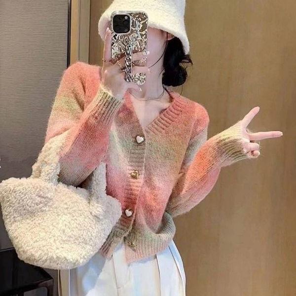 Femme Hjerte-Button Cardigan Pullover Stilla