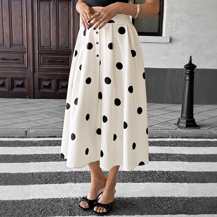 Dame Polka Dot A-Linie Midi-Nederdel med justerbar talje Stilla