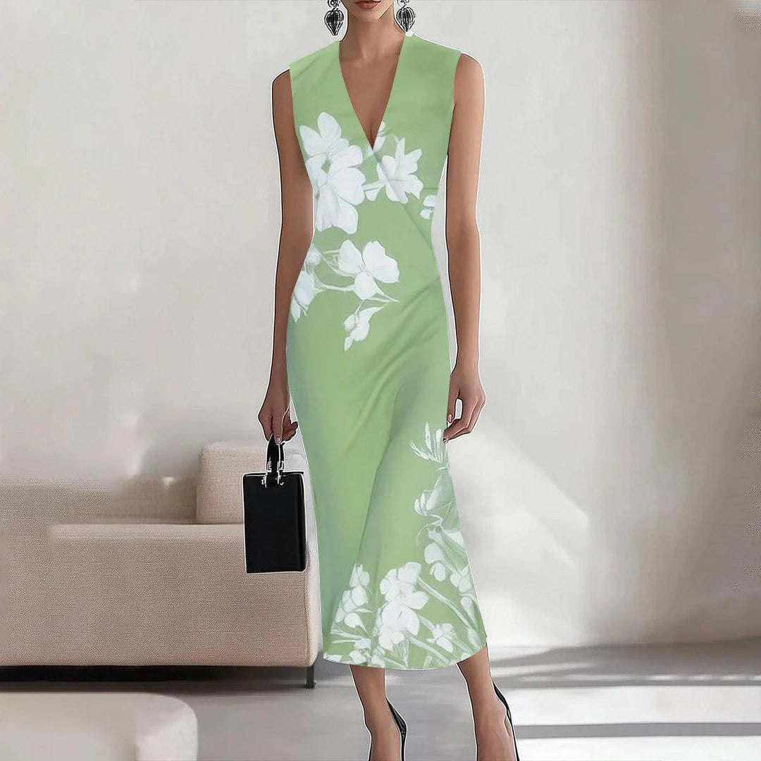 Dame V-Udskæring Ærmeløs Blomster Bodycon Kjole Stilla