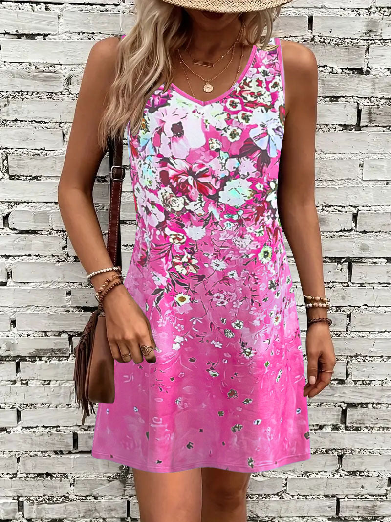 Dame blomster mønster A-linje mini kjole Stilla