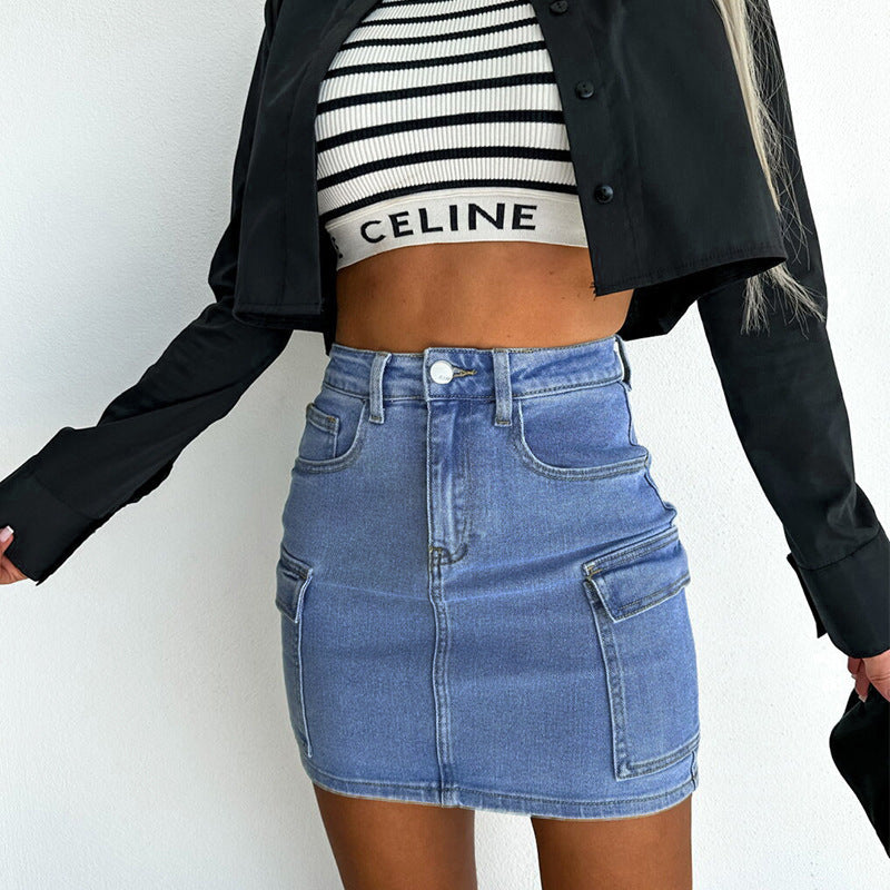 damer denim nederdel med afslappet cargo-stil og praktiske lommer Stilla