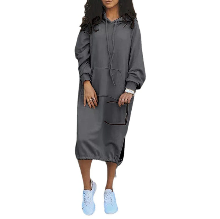 Dame Casual Hoodie Kjole med justerbar snøre-bund Stilla