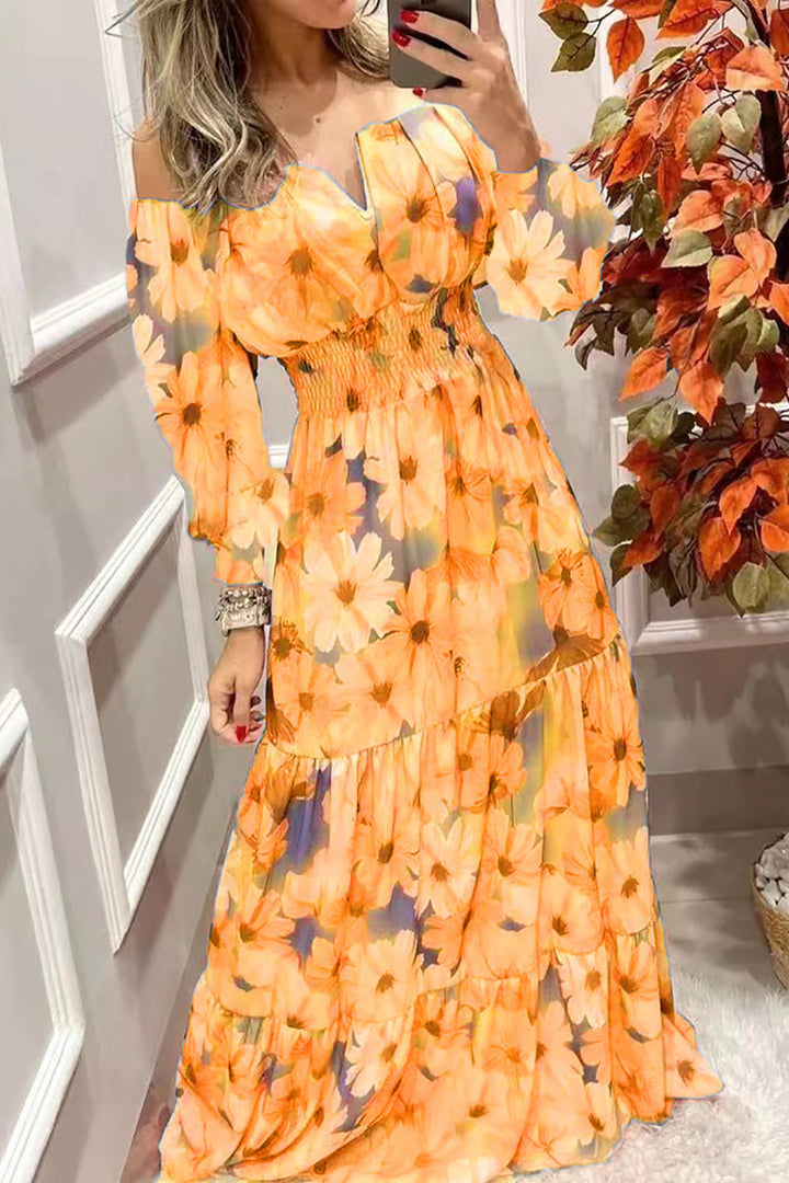 Stilla | Blomster Off Shoulder V-hals Maxi Kjole