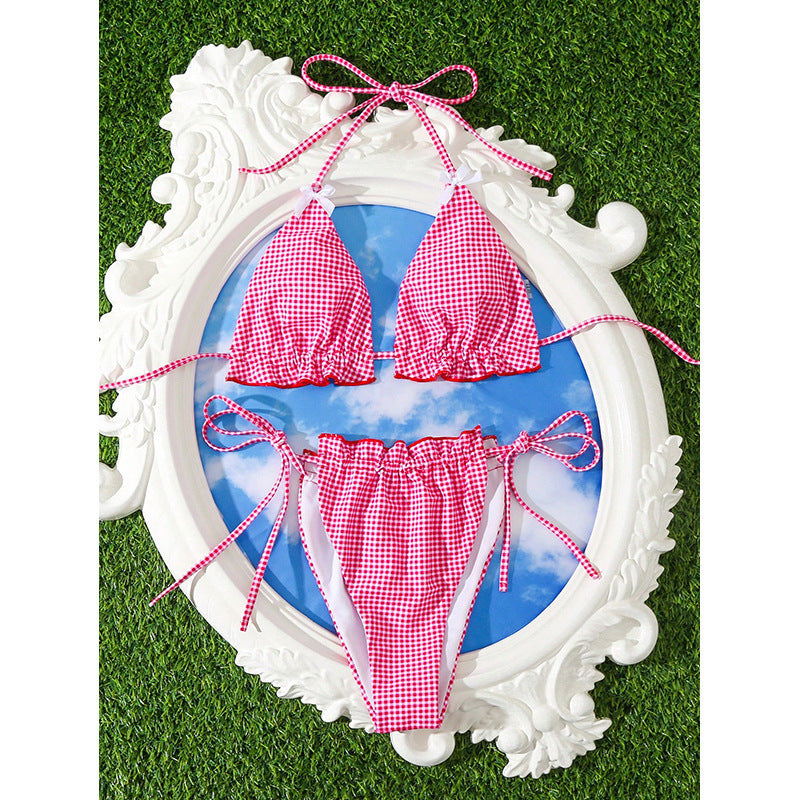 Dame trekant-bikini med rynket design Skovae