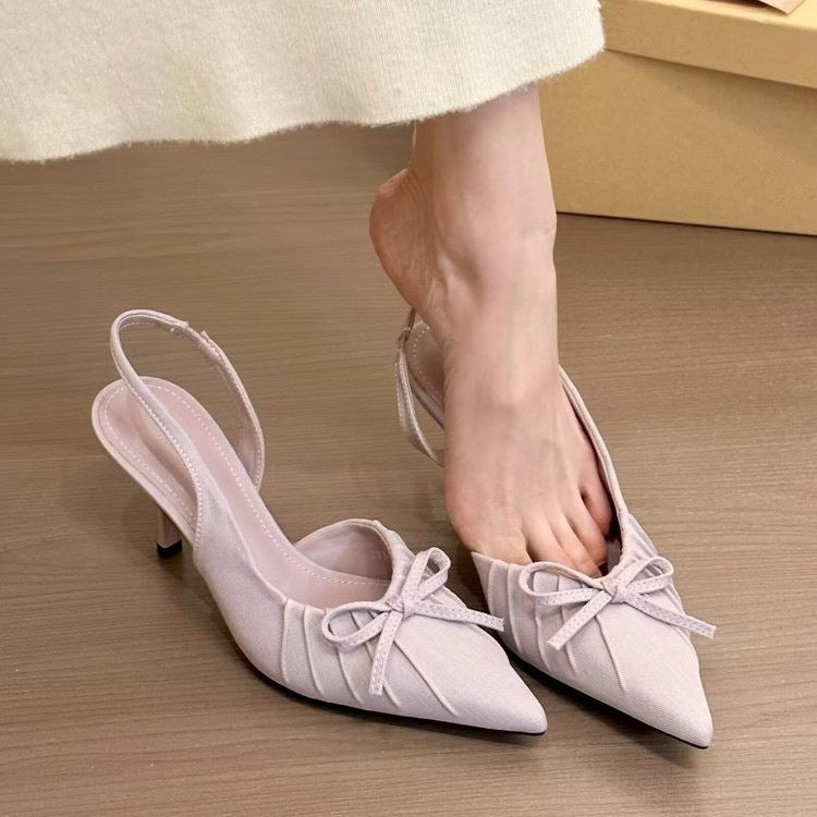 Dame Elegant Slingback Spidse-Tå Hæle med Sløjfe-Detalje Stilla