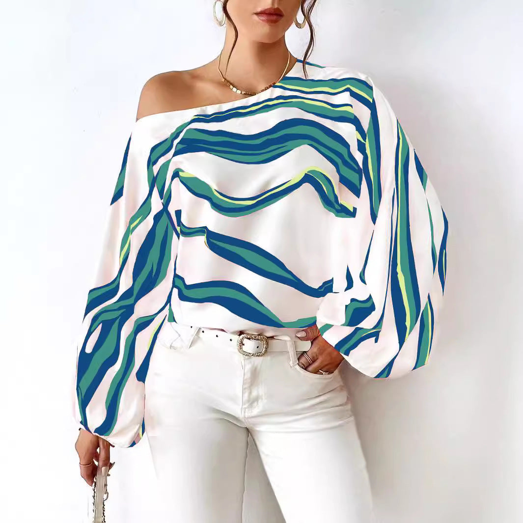 Dame Off-Shoulder Satin Bluse med ballonærmer Stilla