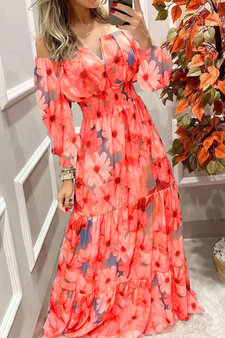Stilla | Blomster Off Shoulder V-hals Maxi Kjole