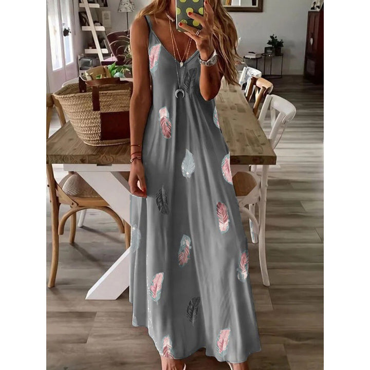 Dame Casual Slip Kjole med Bladtryk-Design Stilla