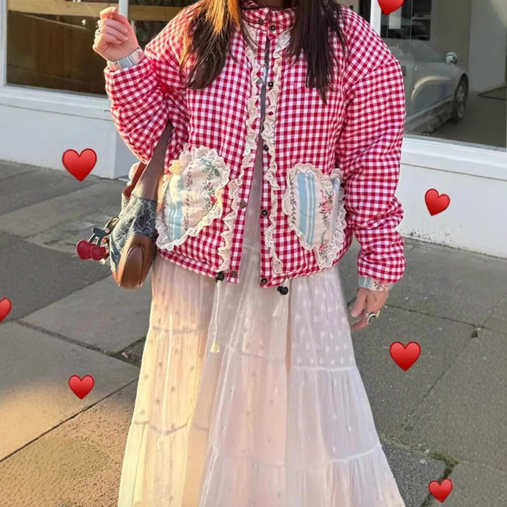 Femme quilted check jacket with heart pockets Stilla