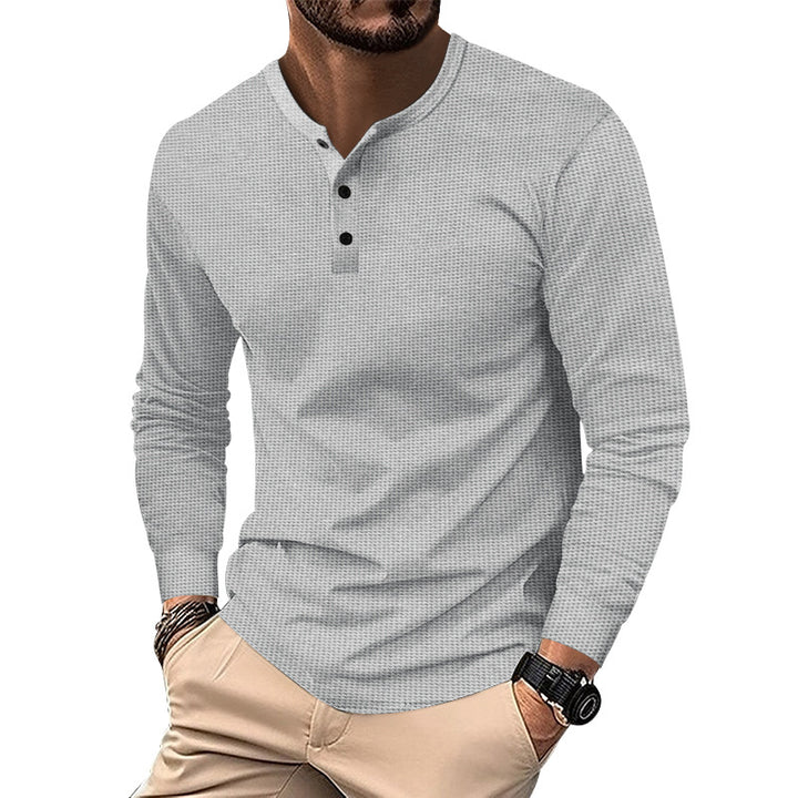 Herrer langærmet Henley-shirt med struktureret design og fashionable knapper Stilla