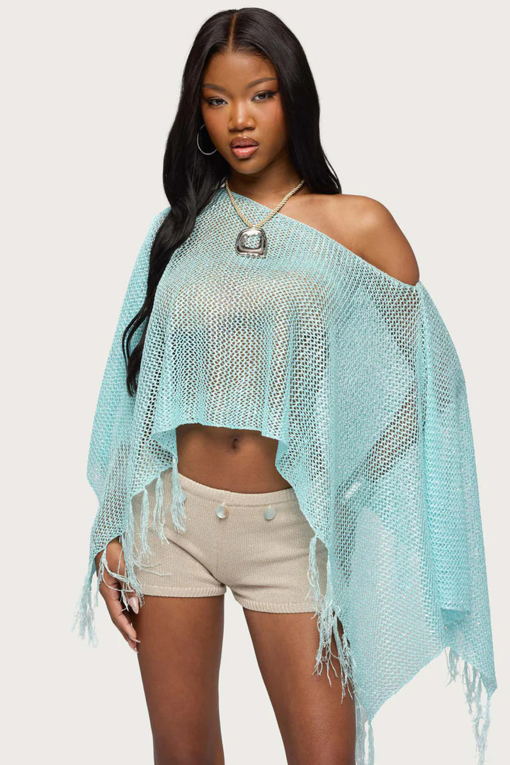 Dame netponcho med glitrende accenter Skovae