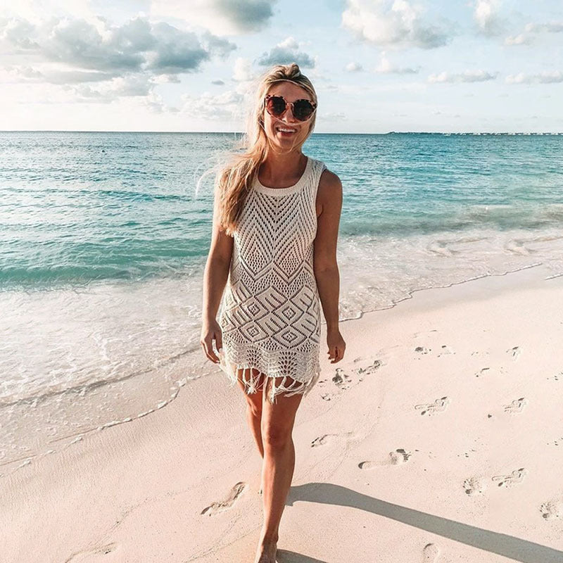 Dame hæklede strandkjole med frynset detaljer og løs pasform Stilla