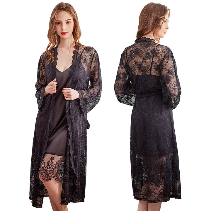 Dame natkjole kimono med fin spidsudsmykning Stilla