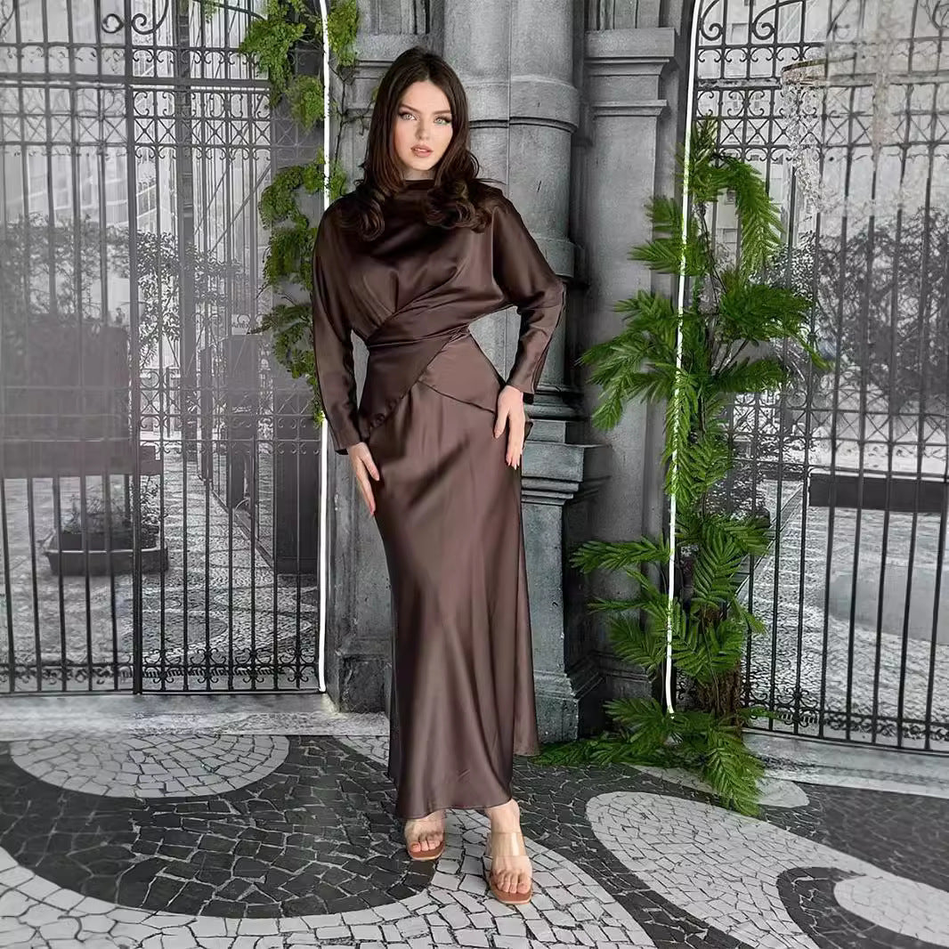 Elegant satin indpakning maxi kjole til damer Stilla