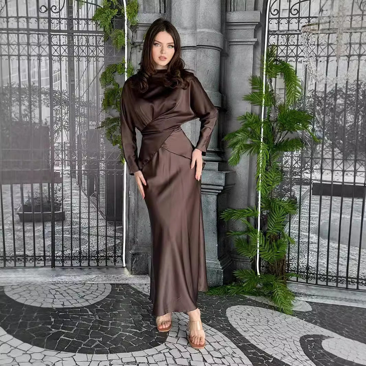 Elegant satin indpakning maxi kjole til damer Stilla