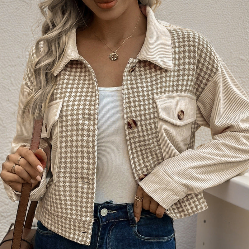 Dame stribet Cordjakke i moderne Houndstooth-design Stilla