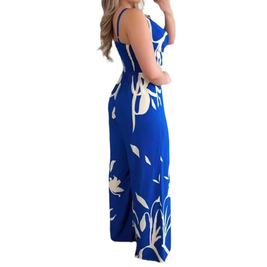 Dame Elegant Jumpsuit med elegant indpakningsdesign og blomster mønster Stilla