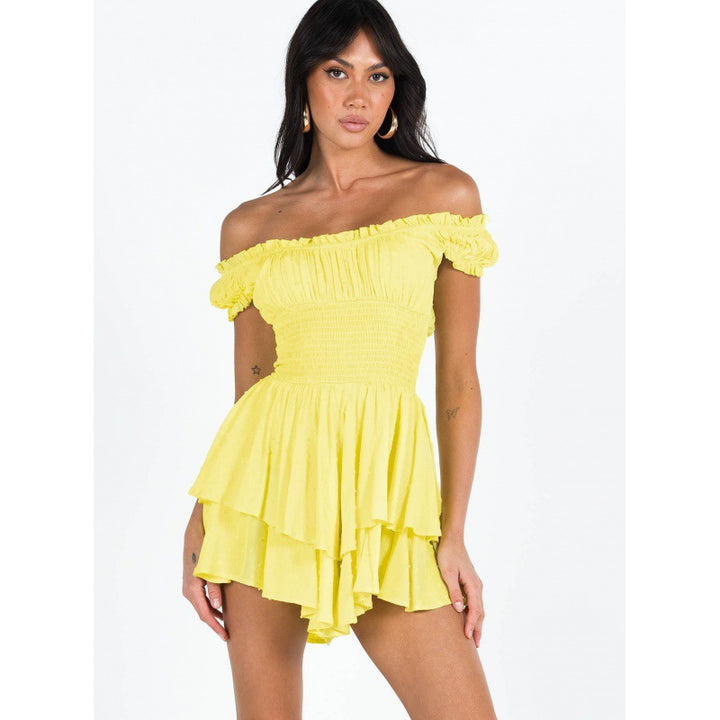 Dame Off-Shoulder Minikjole med Ryscher Stilla