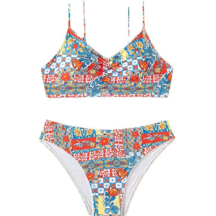 Dame Bikini-sæt med højt skåret trusse og trendy blomster-mønstre Stilla
