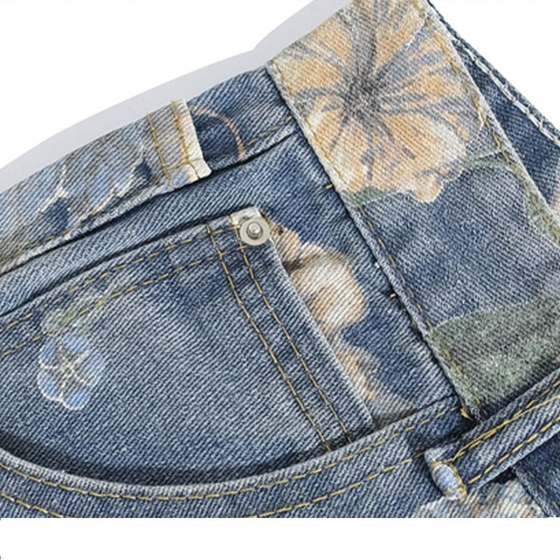 Damer brede jeans med blomster mønster Stilla