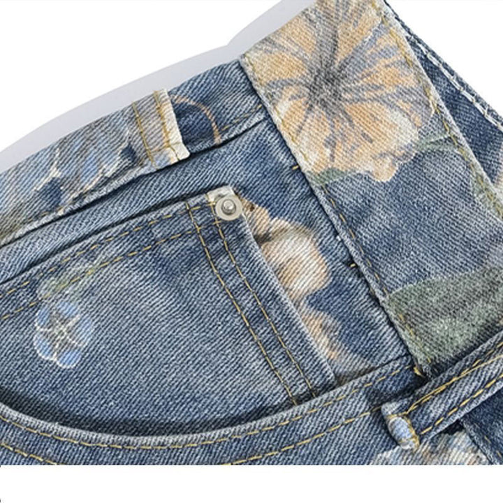 Damer brede jeans med blomster mønster Stilla