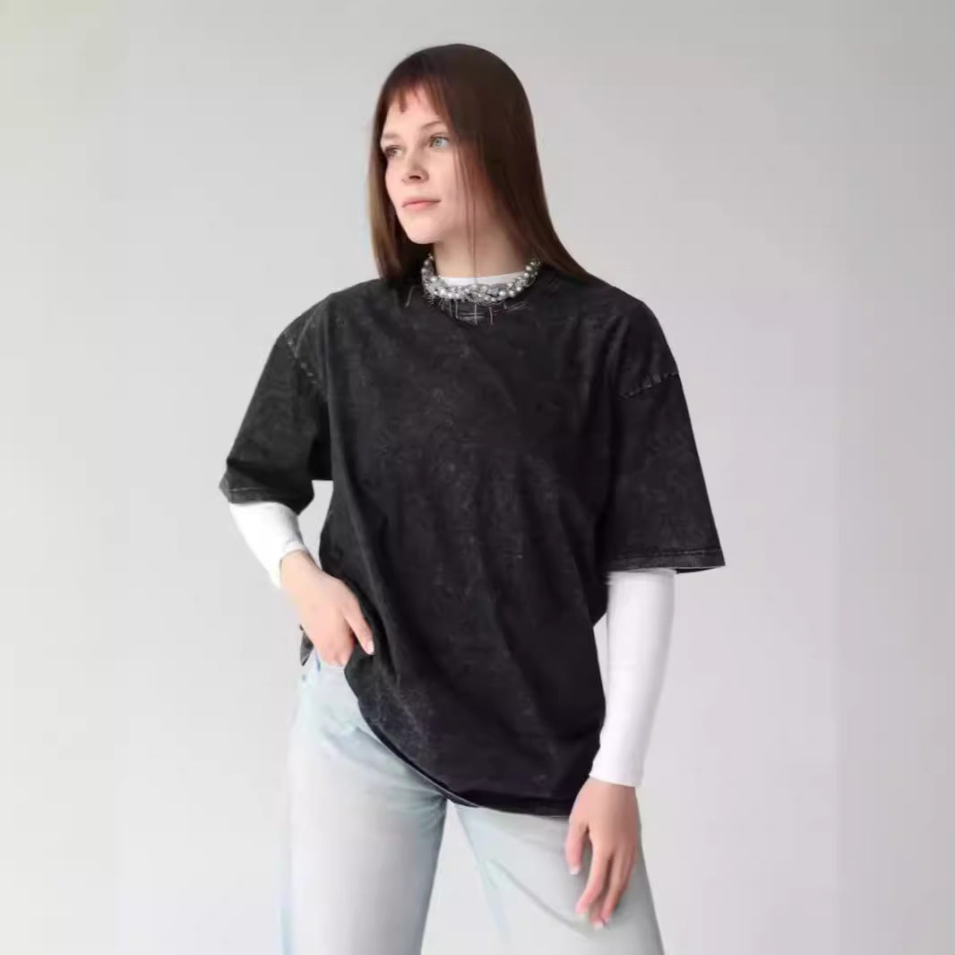 Dame T-Shirt med unikt vintage-effekt og kreativ tekst Stilla