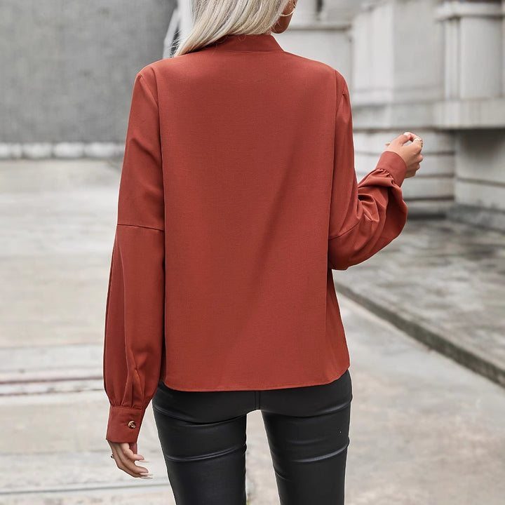 Dame elegant Bluse med højhalset krave og pufærmer Stilla