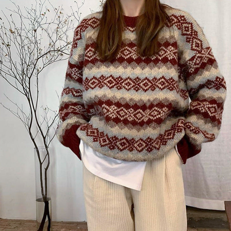 Kvinders mønstrede strikket sweater med hjerteformet design Stilla