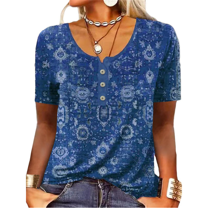 Dame Chic Henley-inspireret Grafik T-shirt Stilla