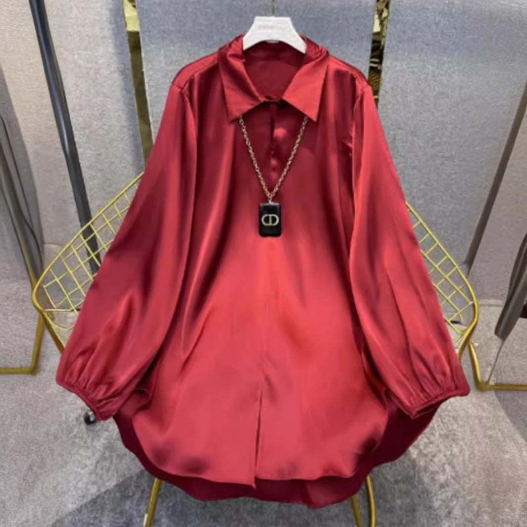 Stilla | Silky-Shirt Forår Ny Løs Silke Skjorte