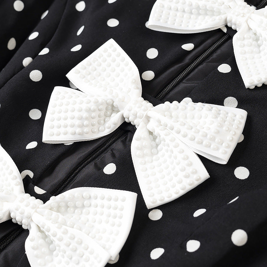 Dame Polka Dot Mini Kjole med Sløjfedetaljer Stilla