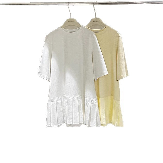 Dame afslappet T-shirt med flæse-søm og elegant snit Stilla